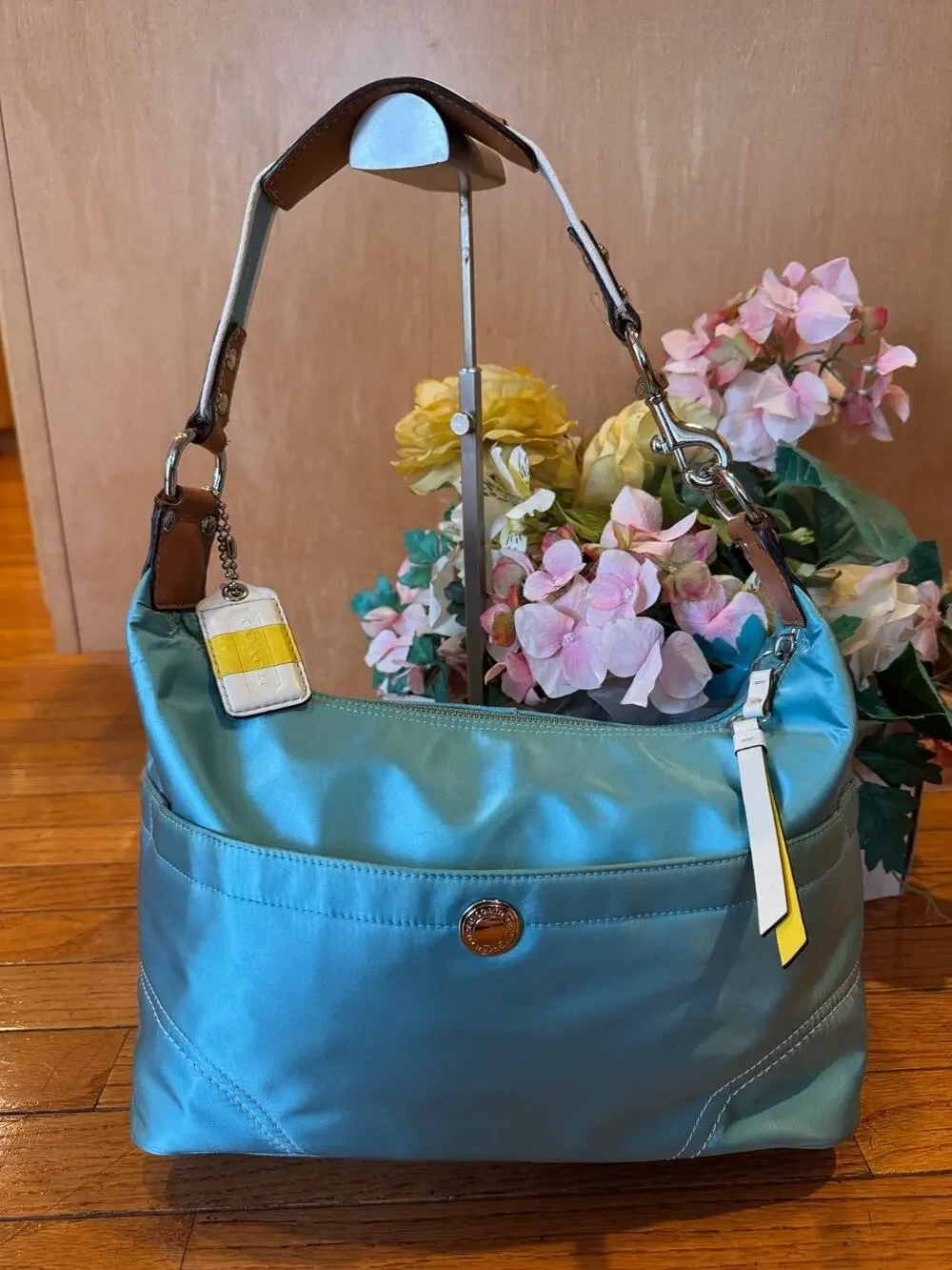 COACH F11669 Hamptons Weekend Blue Aqua Hobo Shoulder Bag (150